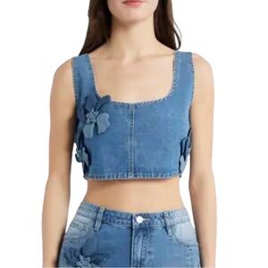 PTCL Denim Bra Top With 3D Flower Embellished